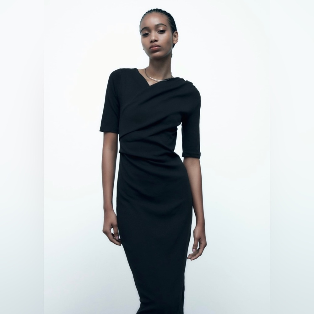 Zara NWT black midi dress